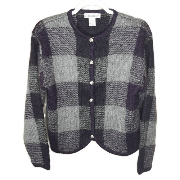 Dress Barn Mohair Blend Plaid Cardigan M Academia Preppy Twee Office Minimalist - Picture 4 of 10